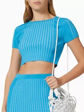 Simon Miller Cyclone Baby Crop T-shirt Electric Blue Ribbed Knit Summer Size S